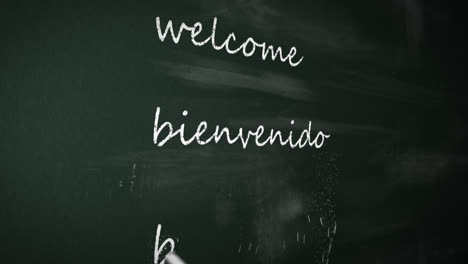 Typography-animation.-Colorful-chalks-writing-‘Welcome’-word-in-multiple-different-international-foreign-languages-on-the-black-chalkboard.-Language-learning-concept.